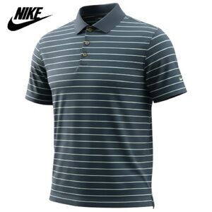 Nike Golf Dri-Fit Navy Striped Jacquard Performance Polo w/ Mesh Panels | Size M